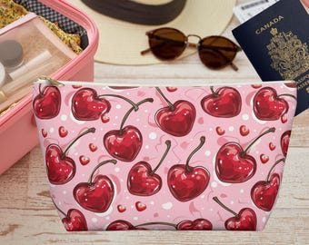 Accessory Pouch, 'Cherries', Cute Makeup Bag, Organizer for Travel, Fun Gift for Her, Summer Vibes, Everyday Travel Pouch, Vintage Cherry.