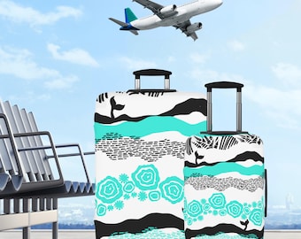 Funda para equipaje con estampado de olas de sirena. Funda protectora con estampado floral azul verdoso y oceánico. Disponible en 3 tamaños. Regalo ideal para buceadores.