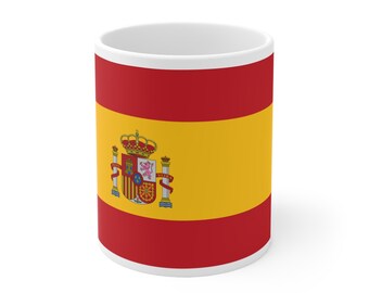 Gift Spain Country Flag Mug Coffee and Tea Cup White Ceramic Mug for him for her for boss for friend for men for women (11, 15oz/330, 440ml)