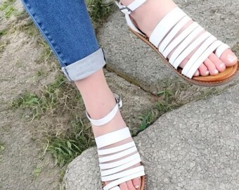 Handmade Leather Huarache Sandals - Greek Barefoot Flats, Thongs for Women