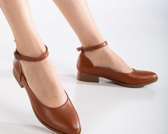 Vegan Leather Mary Jane Shoes, Low Block Heels for Bride, Ankle Strap Women Pumps, Elegant Wedding Sandals