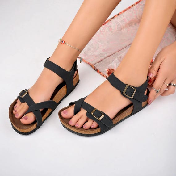 Black Vegan Leather Barefoot Sandals: Handmade Summer Huaraches
