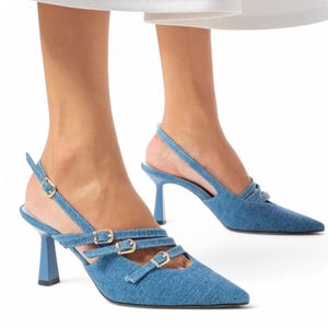 Blue Vegan Leather Slingback Heels: Elegant Bridal Shoes