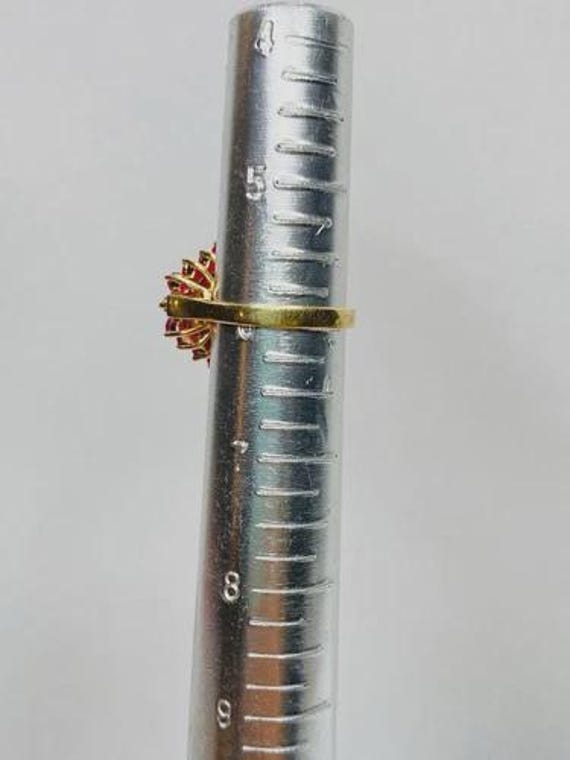 Vintage Lab Created Ruby Pyramid Cluster Ring 10k… - image 8