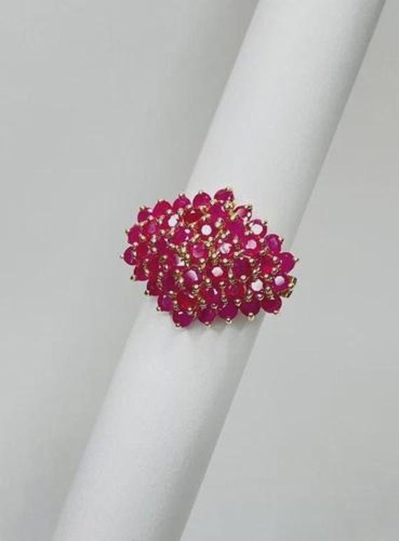 Vintage Lab Created Ruby Pyramid Cluster Ring 10k… - image 1