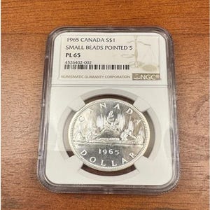 Canada 1965 Silver Dollar Small Beads Pointed 5 NGC PL65 Cameo