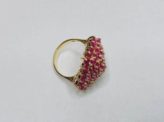 Vintage Lab Created Ruby Pyramid Cluster Ring 10k… - image 6