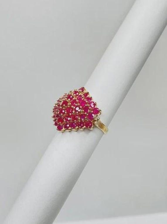 Vintage Lab Created Ruby Pyramid Cluster Ring 10k… - image 2