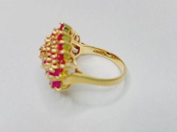 Vintage Lab Created Ruby Pyramid Cluster Ring 10k… - image 4