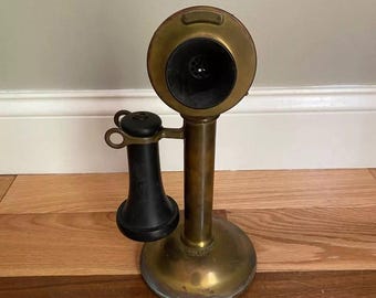 Antique 1915 Western Electric Brass Candlestick Desk Table Telephone Phone 20BE