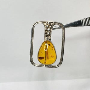 LARGE VINTAGE STERLING Silver 925 Brooch Baltic Amber Pin Silver Bubbles 17.7g