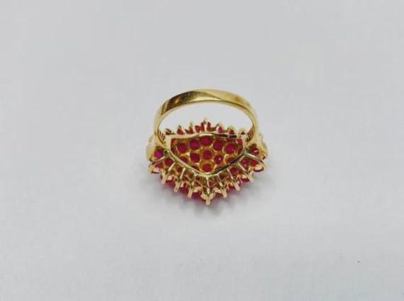 Vintage Lab Created Ruby Pyramid Cluster Ring 10k… - image 5