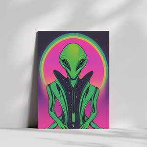 Alien Space Being Digital Wall Art, Retro Space Themed Print, High-Resolution Instant Download in Multiple Sizes, Space Art for Sci Fi Lover