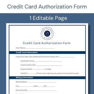 Credit Card Authorization Form Template, Editable Canva Template, Small Business, Instant Download