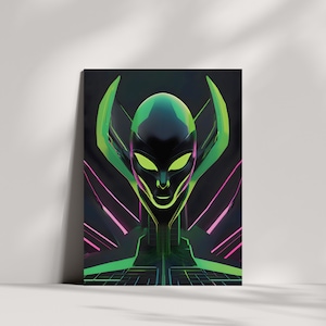 Neon Alien Digital Wall Art Scifi Poster Design Instant Download Alien Artwork for Home Decor Digital Print Design for Space Enthusiast