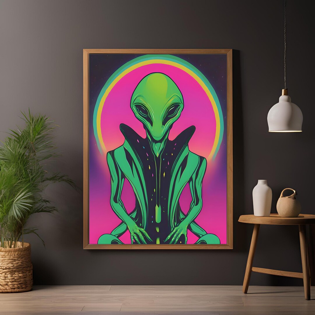 Alien Space Being Digital Wall Art, Retro Space Themed Print, High ...