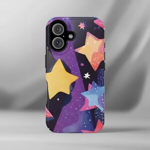 Apple iPhone 13, 14, 15, 16 Magnetic Phone Case Cosmic Star Design Polycarbonate Dual Layer Shockproof Wireless Charging Case