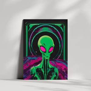 Retro Alien Digital Print, Space Themed Digital Wall Art for Space Lovers, Alien Themed Digital Art in Multiple Sizes, Digital Art Download