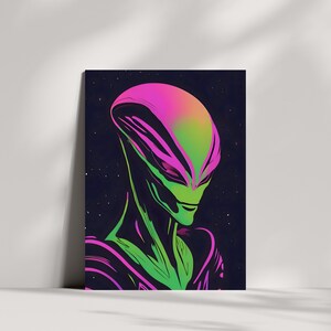 Alien Space Man Digital Wall Art, Cosmic Theme Digital Download, Psychedelic Alien Painting Digital Art, Alien Design for Sci-Fi Lovers