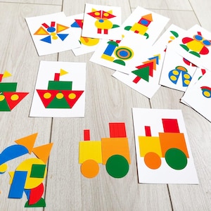 Vormpuzzelspel voor kinderen, afdrukbare pdf Educatieve kleuter- en kleuteractiviteit Leervormen, stille tijd voor peuters, STEM-uitdaging