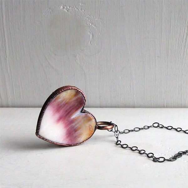 Valentine Purple Heart Shell Necklace Natural Stone Necklace Orchid Blush Shell Pendant Love Rough Stone