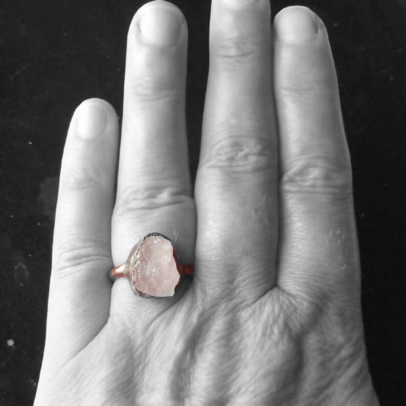 Raw Stone Crystal Ring Morganite Ring Copper Gemstone Jewelry Ring Size 6.5 Pink Morganite Ring Midwest Alchemy