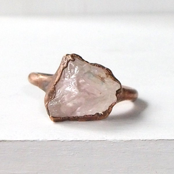 Morganite Ring Rough Crystal Ring Gemstone Ring Mineral Ring Rough Pink Blush Artisan Handmade Copper Gemstone Jewelry for Her