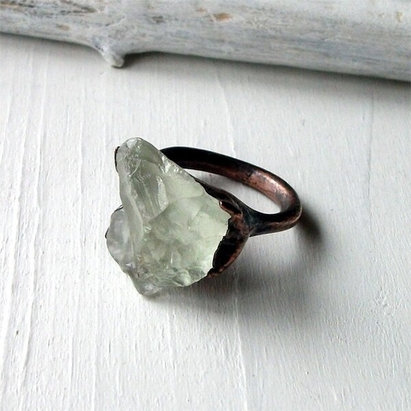 Copper Ring Amethyst Prasiolite Mint Celadon Gem Stone Crystal Artisan Handmade