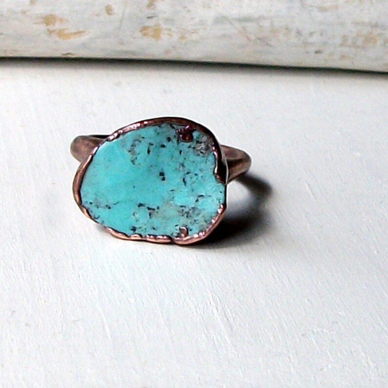 Copper Ring Turquoise December Birthstone Handmade Ring Simple Raw Modern Organic Robins Egg Blue image 3