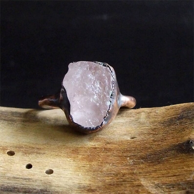 Raw Stone Crystal Ring Morganite Ring Copper Gemstone Jewelry Ring Size 6.5 Pink Morganite Ring Midwest Alchemy