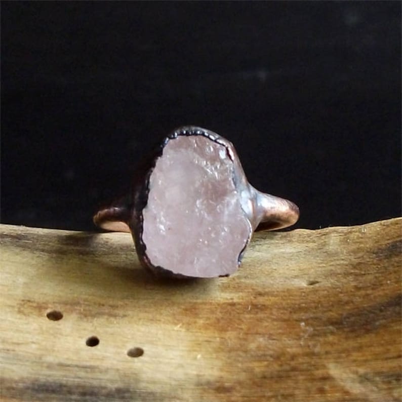 Raw Stone Crystal Ring Morganite Ring Copper Gemstone Jewelry Ring Size 6.5 Pink Morganite Ring Midwest Alchemy
