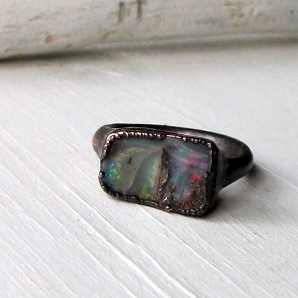 Copper Boulder Opal Ring Stone October Birthstone Natural Raw Patina Artisan