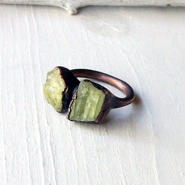 Copper Ring Beryl Spring Green Apple Gem Stone Crystal Artisan Handmade