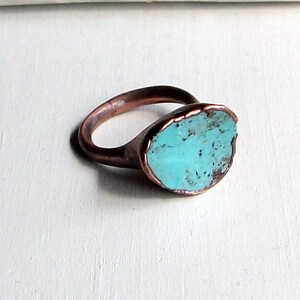 Copper Ring Turquoise December Birthstone Handmade Ring Simple Raw Modern Organic Robins Egg Blue image 1