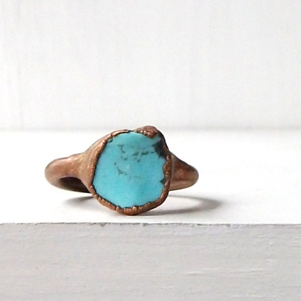 Turquoise Ring Raw Gemstone Birthstone Cocktail Ring December Copper Jewelry Robins Egg Blue