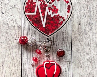 Heart Shape Shaker badge reel:  Nurse badge reel, Teacher badge reel, ID holder
