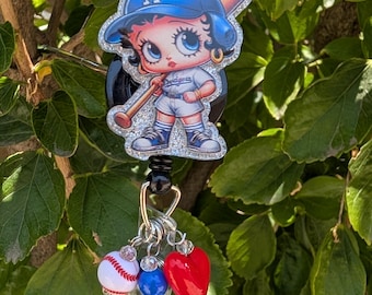 Betty Boop Badge, Baseball Badge Reel: ID Holder, Retractable Badge Reel