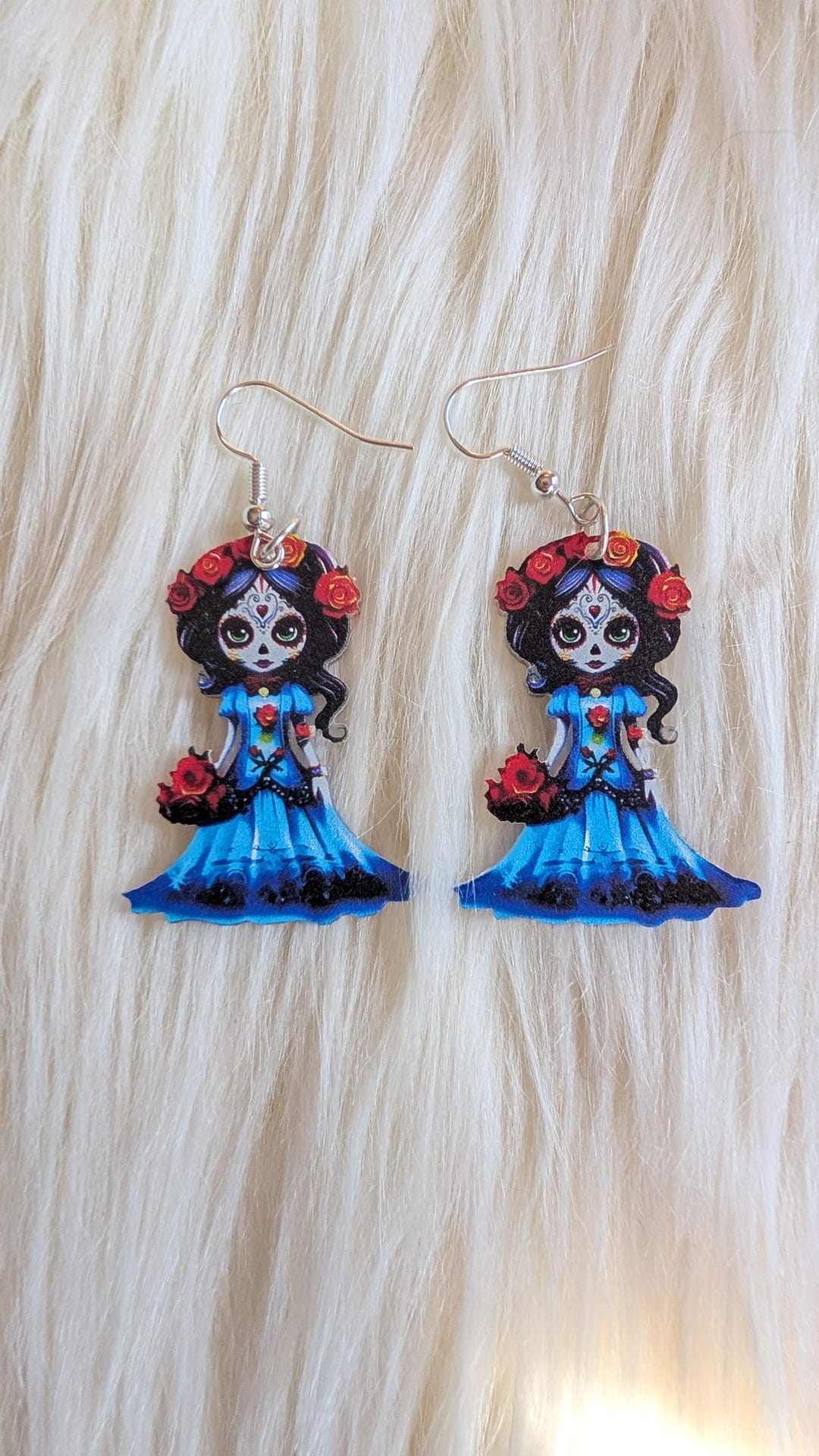 Sugar Skull Dangle Earrings: Dia De Los Muertos Enamel Jewelry - Etsy