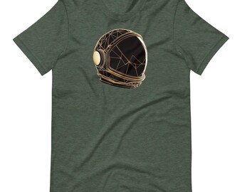 Gold Astronaut Helmet T-Shirt: Geometric Space Design