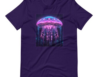 Cyberpunk Jellyfish Spaceship T-Shirt: Neon Galactic Design