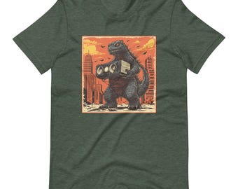 Retro Godzilla Boombox T-Shirt: Vintage Japanese Kaiju Tee