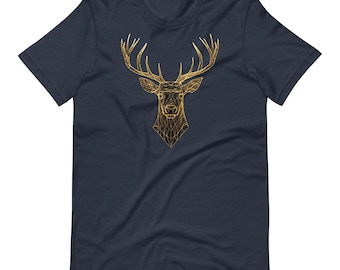 Gold Geometric Deer Head T-Shirt: Minimalist Nature Design