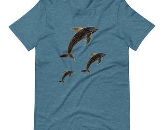 Geometric Golden Dolphins T-Shirt: Ocean Animal Art