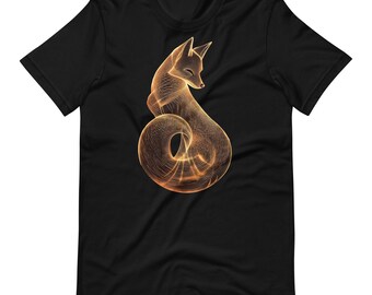 Glowing Gold Fox T-Shirt: Geometric Lines, Modern Artistry