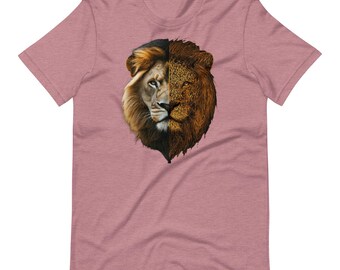 Modern Lion Head T-Shirt: Geometric Gold Line Design