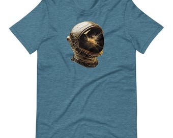 Gold Astronaut Helmet T-Shirt: Geometric Space Design