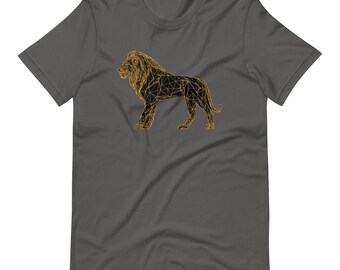 Gold Geometric Lion Design, Bold Lines, Sleek Modern Style, Fierce and Elegant, Lion Shirt
