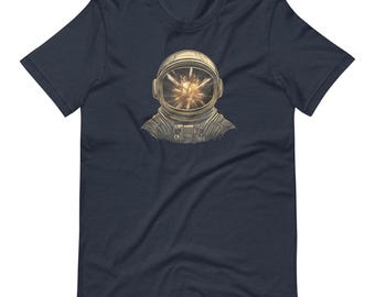 Gold Astronaut Helmet T-Shirt: Geometric Space Design
