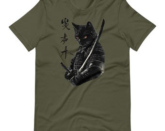 Camiseta de gato samurái: diseño de anime japonés de gatito guerrero