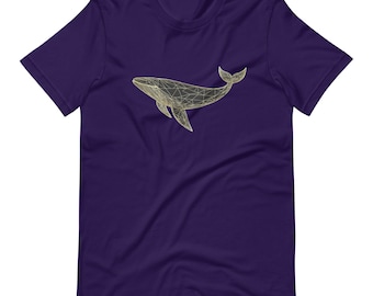 Geometric Whale T-Shirt: Gold Line Art, Ocean Animal Tee